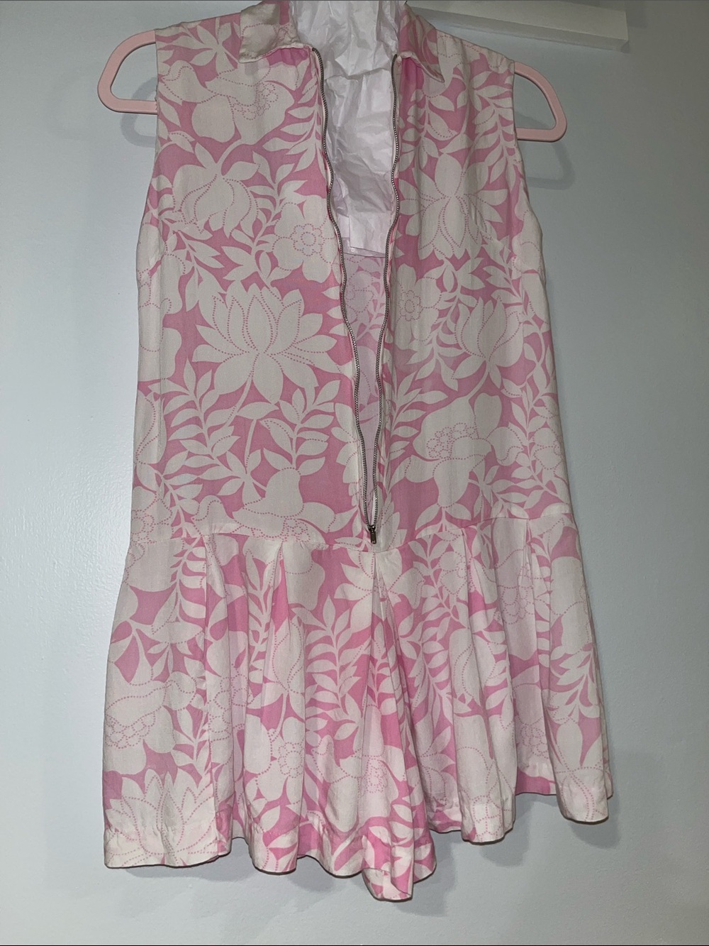 True vintage Rayon Sleeveless Pink Floral  Drop-Waist  Romper XS/S